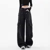 Jeans de Trabajo Negros Estilo Americano para Mujer, Nuevos de Verano 2026, Pantalones Delgados de Cintura Alta de Pierna Ancha, Pantalones de Pierna Recta, Pantalones Frescos y Elegantes