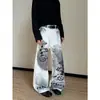 Calça Jeans com Estampa de Notas Musicais Estilo Americano para Homens e Mulheres, Moda Casual da Alta Rua da Primavera, Calças Largas Retro Hip-Hop