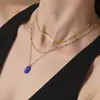 Colar com Pingente Oval Esmaltado Omaca Aço Inoxidável Ouro 18K Novo Colorido Retentor de Cor Joia da Moda para Mulheres
