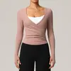 Outono Inverno Yoga Manga Longa Cobertura Feminina Secagem Rápida Respirável Pilates Roupa Esportiva Dança Fitness Camiseta Modeladora