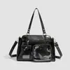 Bolsa de Ombro Transparente Retrô, Bolsa de Mão Estilo JK Japonês Multifuncional Grande Capacidade Couro PU Tote para o Dia a Dia
