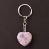 Llavero con colgante de corazón transfronterizo de 30*12 mm, corazón de cristal rosa de piedra natural, accesorio popular para DIY