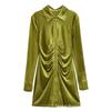 Estilo europeo y americano 2024 primavera y verano nuevo vestido estilo camisa de manga larga casual entallado verde nicho francés