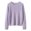 Suéter circular de cachemira para mujer, jersey de cuello redondo, suéter base de seda de morera, tejido versátil de color liso