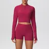 Shorts Deportivos Ajustados de Cintura Alta Levanta Glúteos Chaqueta Exterior con Cremallera Ropa de Yoga Casual 'Naked' Ropa para Correr y Fitness Traje