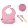 Conjunto de Louça de Silicone para Bebê Transfronteiriço, Tigela Suplementar de Alimentos para Crianças, Garfo, Colher, Babador Conjunto de Quatro Peças, Suprimentos para Alimentação de Bebê Resistentes a Quedas