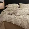 Xiangling Premium Estilo Pastoral Classe A Algodão e Linho Botão Frontal Conjunto de Quatro Peças Retrô Toque de Luxo Roupa de Cama Conjunto de Lençol e Capa de Edredom
