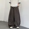 Suministro Directo de Fábrica Pantalones de Aire de Silueta Plisada con Raya Oscura Retro Unisex Pierna Ancha Longitud de Piso Casual Largos