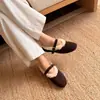 263-1 Zapatos Mary Jane de Terciopelo Estilo Retro para Mujer, Zapatos Planos Cálidos de Cuero Nobuck y Lana de Cordero para Otoño e Invierno