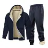 [Código Europeo Transfronterizo] Traje de Terciopelo de Cordero Chaqueta con Capucha para Hombre Traje de Deporte de Invierno Espeso de Terciopelo para Hombre Cárdigan para Hombre