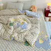 Conjunto de Cama de Veludo Leite Desenho Animado Classe A de Inverno com Bordado de Aplicação, Lençol de Cama Matelassado e Capa de Edredom Conjunto de Três Peças, Conjunto Quente de Quatro Peças