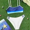 Bestseller Transfronteiriço 2026: Biquíni Duas Peças Esportivo com Acabamento de Tira Azul Degradê Simples de Alta Qualidade para Mulheres