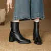 Botines de mujer de tacón alto, popular estilo nuevo de primavera y otoño, estilo británico, puntera cuadrada, tacón grueso, cremallera trasera, botas tipo Martin