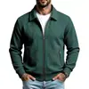 Europa Transfronteriza Otoño Nuevo Cuadros de Waffle Color Sólido Solapa Cremallera Manga Larga Chaqueta Hombres Moda Casual Ropa de Hombre Chaqueta