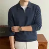 Camisa Polo Tricotada com Gola de Tricô de Manga Longa Estilo Old Money para Homens 2026 Outono/Inverno Nova Camiseta Masculina Casual de Negócios com Gola Reversível Atacado