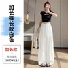 Pantalones anchos de algodón-lino Tencel azul marino para mujer, delgados de verano, cintura elástica, caídos, estilo Yamamoto, pantalones casuales rectos versátiles