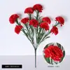 Venta al por mayor del fabricante 10 Claveles Flores Artificiales Día de la Madre Día del Maestro Ramo Artificial Flores de Seda Flores Artificiales de Plástico