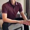 Camisa Polo Fina de Verano de Alta Gama para Hombre 2026, Corte Ajustado, Lujo Ligero, Cuello de Solapa de Color Contrastante, Top Casual de Negocios, Camiseta