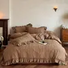 Juego de cuatro piezas de algodón 100% vintage francés con borde de volantes de algodón de fibra larga, cálido, suave, amigable con la piel, algodón puro, adecuado para todas las estaciones