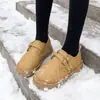 Zapatos de Algodón Cálidos de Felpa para Mujer 2025 Nuevos de Invierno Suela Suave Zapatos de Pan Cuero Suave Zapatos Gorro Planos Mocasines para Mujer