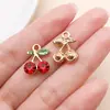 Colgante de Cereza con Pedrería, Base Dorada Corazón de Diamante Rojo Charms de Cereza, Accesorios para Pendientes Pulseras Llaveros DIY Venta al por mayor