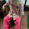 Cuadros Arcoíris Verano 2026 Mujeres Holgada Versátil Estilo Dopamina Pareja Moderna Nueva Camisa de Manga Corta