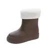 Botas de Lluvia de Moda Sencillas de Longitud Media para Mujer Adulto de Uso Exterior Botas de Lluvia Cálidas con Forro de Lana Antideslizantes Impermeables Zapatos Planos de Goma