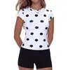 Camiseta de Manga Corta para Mujer con Lunares Grandes, Ajustada, Elástica, Secado Rápido, para Yoga, Fitness, Top Deportivo de Verano, Cintura Moldeadora, Transfronterizo