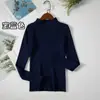 Tricô Slim de Manga Longa com Gola Alta Meio-Alta Outono e Inverno Suéter Básico Feminino para Usar por Baixo Quente Preto