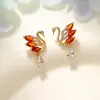 Brincos de Cisne com Micro-Cravação de Diamante em Cor Gradiente, Agulha de Prata S925 para Mulheres, Brincos de Nicho de Alta Qualidade, Brincos de Moda de Luxo Acessível