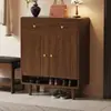Gabinete de zapatos de entrada de madera maciza de caucho para sala de estar, con cajones para guardar zapatos, gabinete de zapatos de tres puertas de gran capacidad