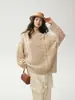 Suéter de cashmere com trança e gola redonda estilo preguiçoso para mulheres, caimento solto, grosso e quente, de lã para outono e inverno