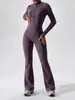 Bodysuit de Yoga de Manga Longa com Zíper, Novo Estilo Europeu e Americano, Toque Nude, Com Pelúcia Extra, Calça Flare Emagrecedora Fitness, Para Garota Popular
