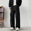 Calça casual de seda gelada de marca americana de moda de rua para homens e mulheres, outono fina fresca elástica com bom caimento solta reta casual