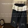 Jeans de Estrella Yuanchao para Niñas, Buenos para Usar, Otoño e Invierno, Estilo Coreano, Cintura de Encaje, Lazo Bordado, Forro de Felpa, Jeans de Moda