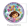 Decoraciones para fiesta de cumpleaños de niña transfronteriza: Guirnalda de mono Dora, decoraciones colgantes en espiral, vasos de papel, platos de papel, mantel, globos