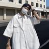 Camisa de cor sólida da moda nacional manga curta marca de moda masculina ins camisa de verão estilo Hong Kong estilo japonês senso de design nicho babado roupas bonitas