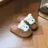 Chinelos de algodão com desenho de cachorrinho para mulheres, chinelos de pelúcia quentes para uso doméstico no inverno, chinelos de pelúcia com sola grossa antiderrapante para outono e inverno