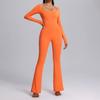 Roupa de Yoga Peça Única Mais Vendida Transfronteiriça Personalizada Outono e Inverno Gola Quadrada Manga Longa Roupa Fitness Macacão Peça Única para Treinamento de Dança Feminino