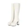 Botas de invierno y otoño transfronterizas brillantes de caña alta con plataforma impermeable, botas versátiles para mujer de talla grande, botas de moda con cremallera lateral y punta redonda, botas de charol