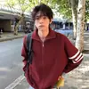 Suéter masculino vermelho com três listras para o ano do zodíaco, cardigã de tricô casual retrô de inverno
