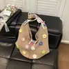Bolsa de Palha Tecida com Flores para Mulheres, Novo Modelo Verão 2026, Bolsa de Ombro de Grande Capacidade, Bolsa Tote Vazada Estilo Relax