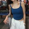 [Adelgazante cómodo] Verano Estilo Hong Kong Estilo Coreano Sentido del Diseño Doble Correa de Hombro con Almohadilla en el Pecho Chaleco Ropa Exterior para Mujer Delgado