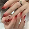 Celebridad de Internet Temperamento Rojo Bayo Degradado Rojo de Año Nuevo Arte de Uñas Rojo Primavera y Verano Hecho a Mano Puro Uñas Largas Vestido Largo Uñas Postizas Blancas