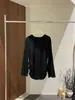 [Kai Pu] Trece Líneas Principios de Otoño Espalda Francesa Encaje Patchwork Fruncido Lateral Manga Larga Versátil Camiseta Mujer TB4170