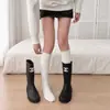 Meias tubulares longas brancas leitosas listradas, meias para botas miu estilo coreano outono e inverno, estilo preppy, estilo JK japonês, meias de cano alto para mulheres para o trabalho
