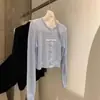 Mezcla de lana imis*2026 colección de otoño cárdigan casual elegante con empalme de encaje suéter tejido para mujer