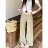 Jeans de Pierna Ancha Color Caqui Estilo Americano para Personas Bajas Cintura Baja Nueva Chica Picante Adelgazantes Rectos Sueltos Pantalones de Largo hasta el Suelo de Moda