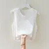 Camisola sin mangas de seda helada con cuentas para mujer 2025 Verano Nuevo Ropa interior sin mangas Camiseta base de punto Top Holgado Mostrando