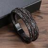 Pulsera de cuero multicapa creativa de moda europea y americana, tendencia personalizada tejida simple con hebilla magnética, pulsera de cuero PU